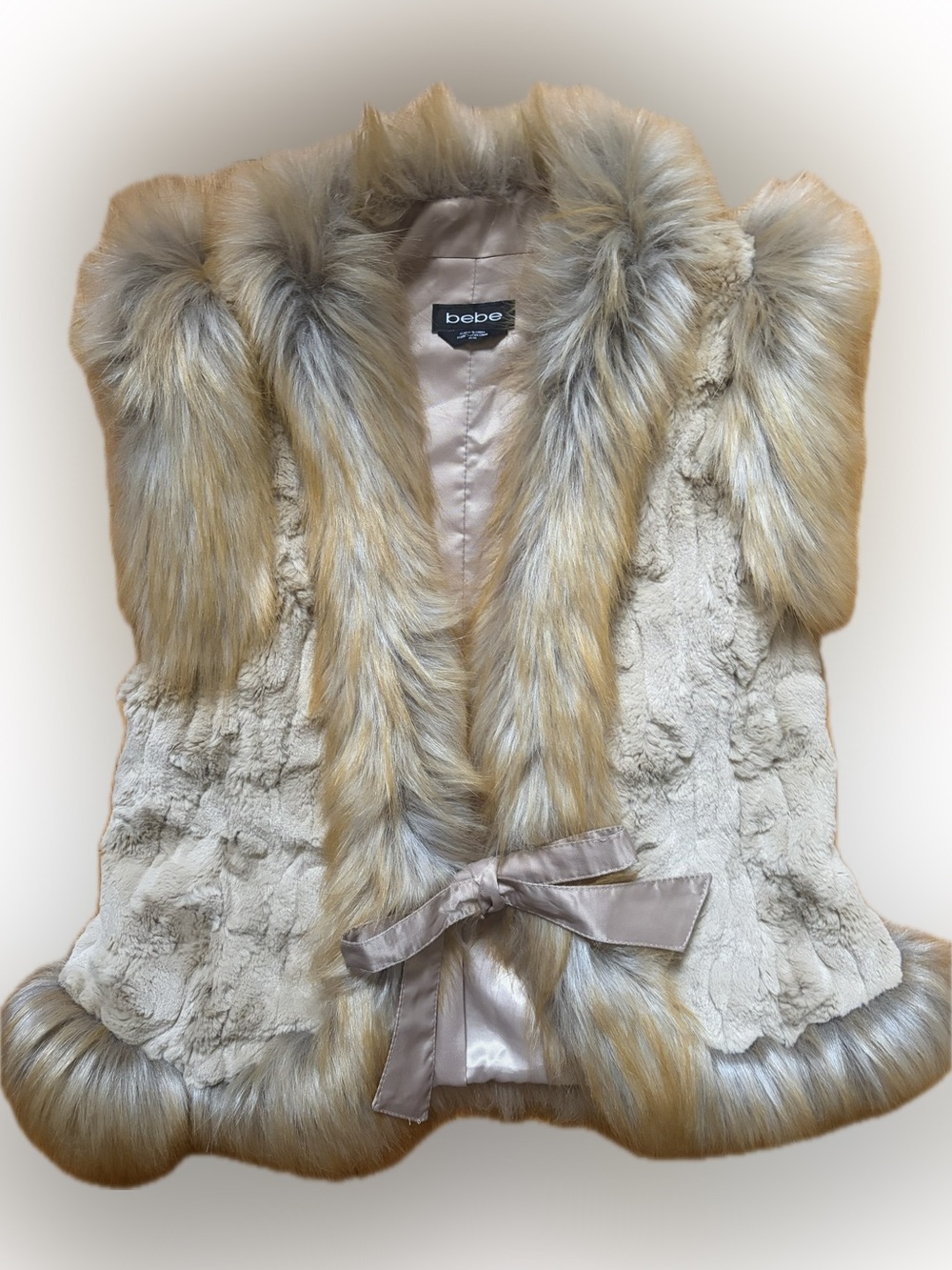bebe Cream Faux Fur Trimmed Vest size M